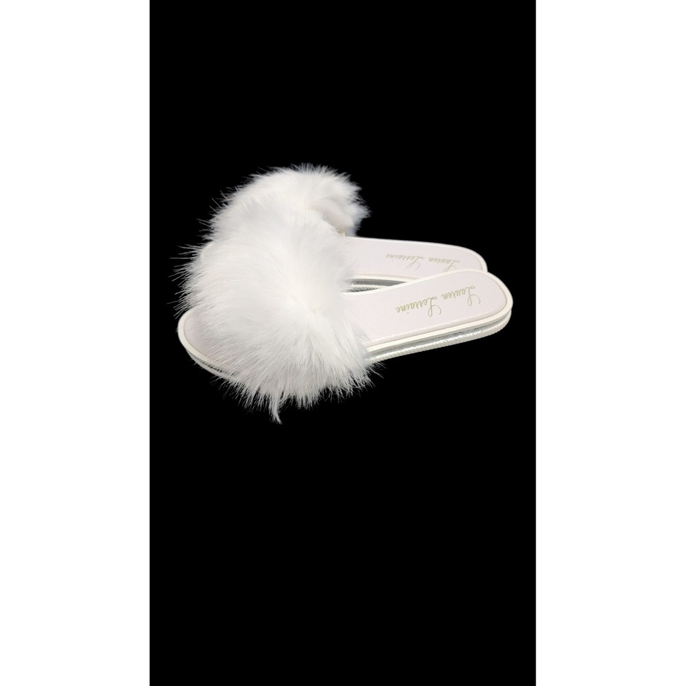 Lauren Lorraine Faux Fur Slides Womens Size 11 White Excellent